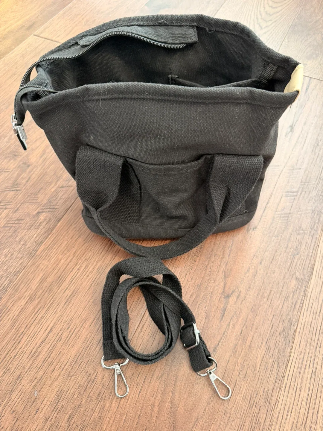 Small Black Canvas Tote Bag with Shoulder Strap image indicator(4)