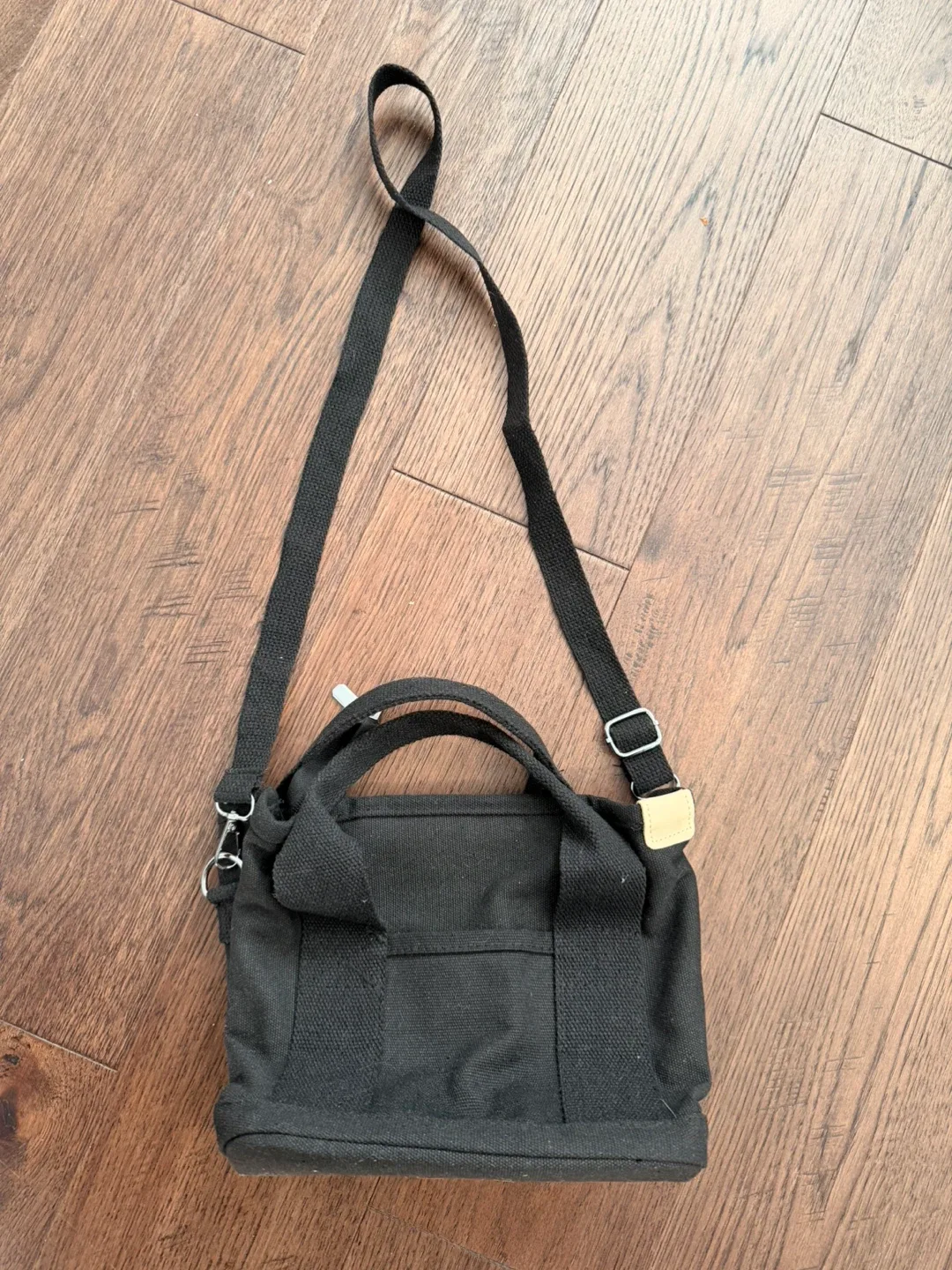 Small Black Canvas Tote Bag with Shoulder Strap