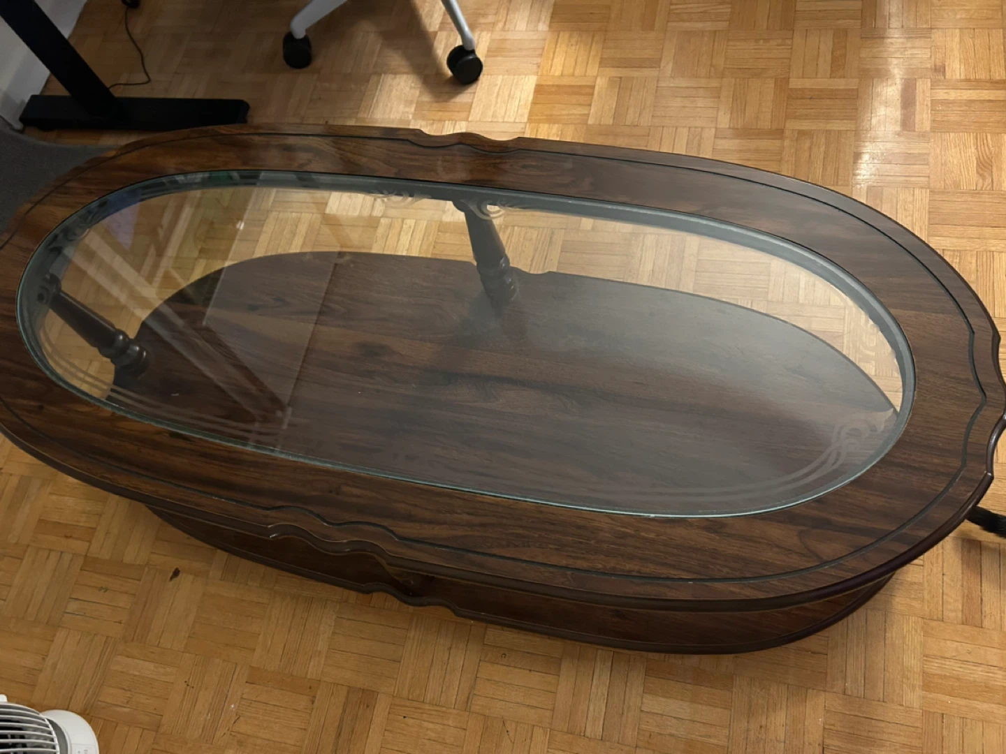 Oval Wood & Glass Coffee Table