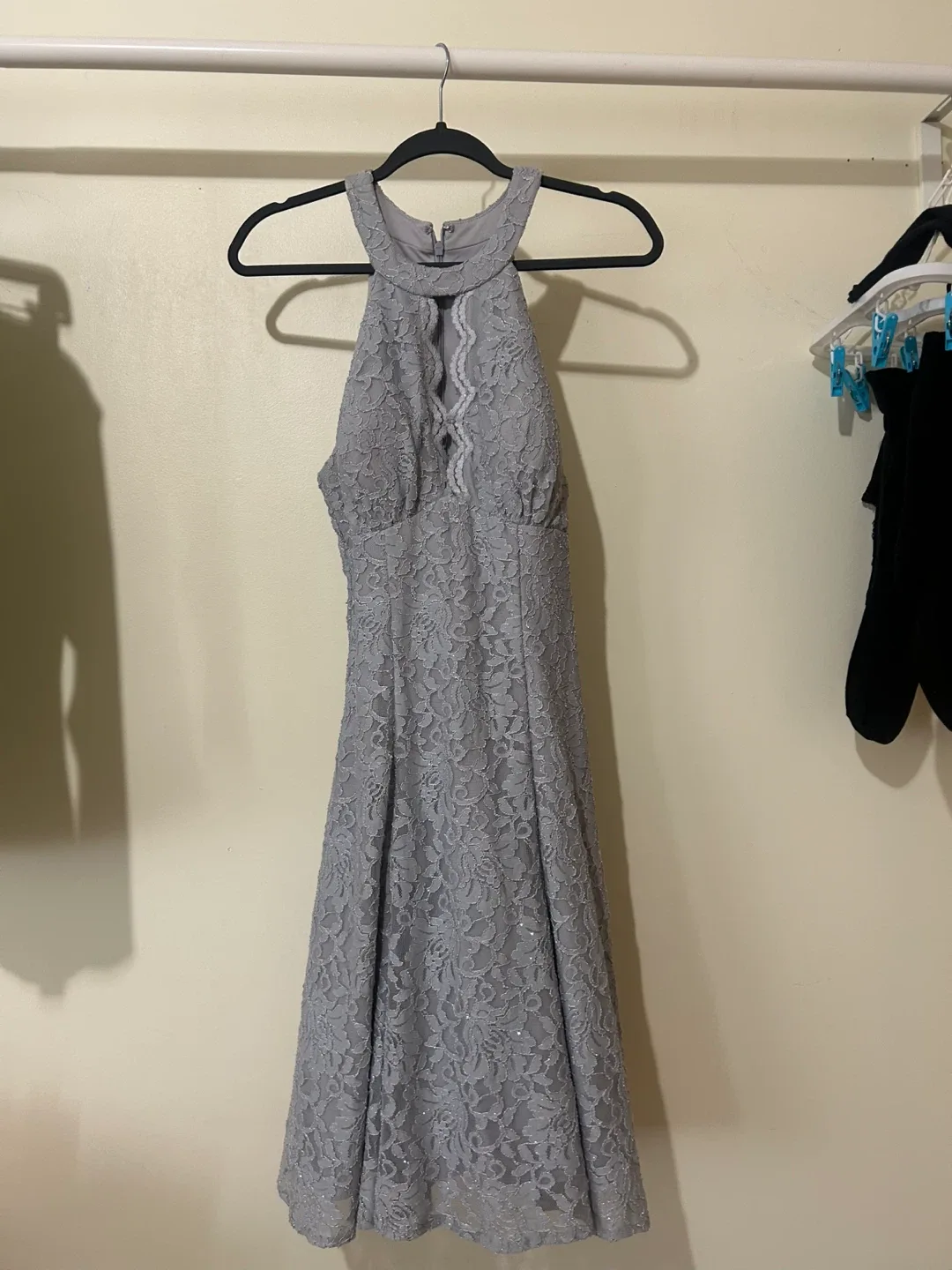 Lace Halter Dress - Grey