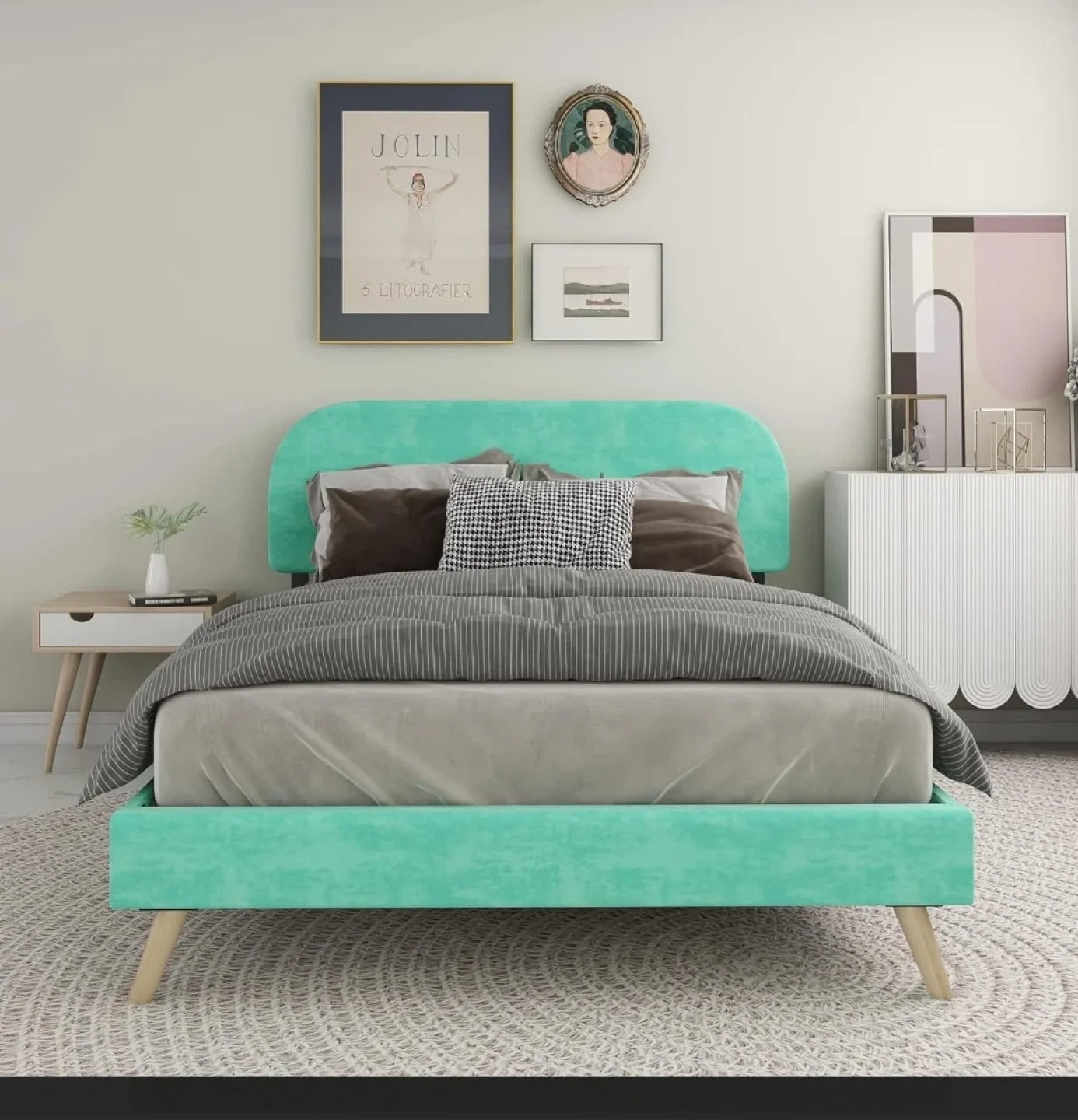 New in box Mint Green Upholstered Bed Frame FULL SIZE
