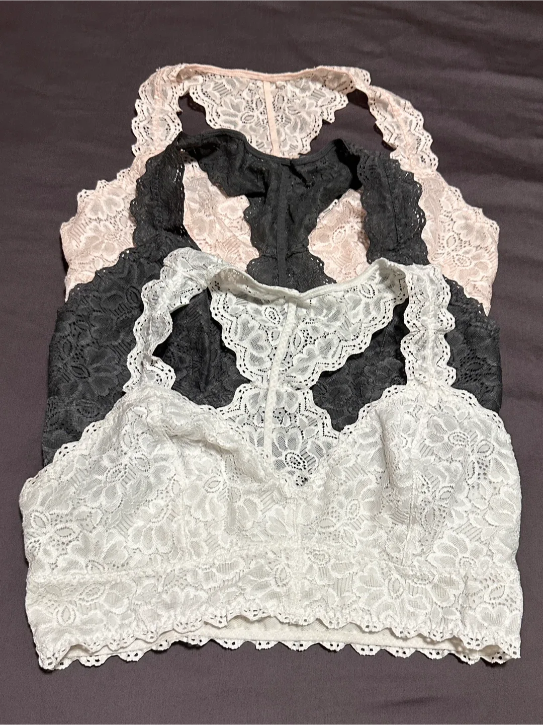 Lace Racerback Bralette - White, Black, Pink