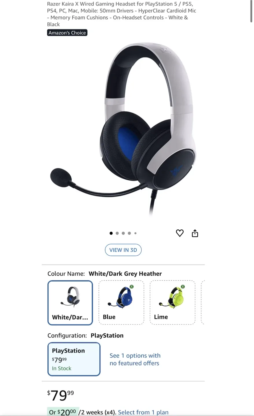 Razer Kaira X Wired Gaming Headset - White/Black