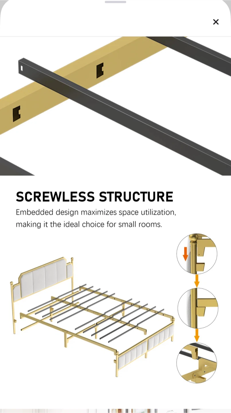 Queen Size Bed Frame - Gold & Cream and Queen Size Mattress - photo 3