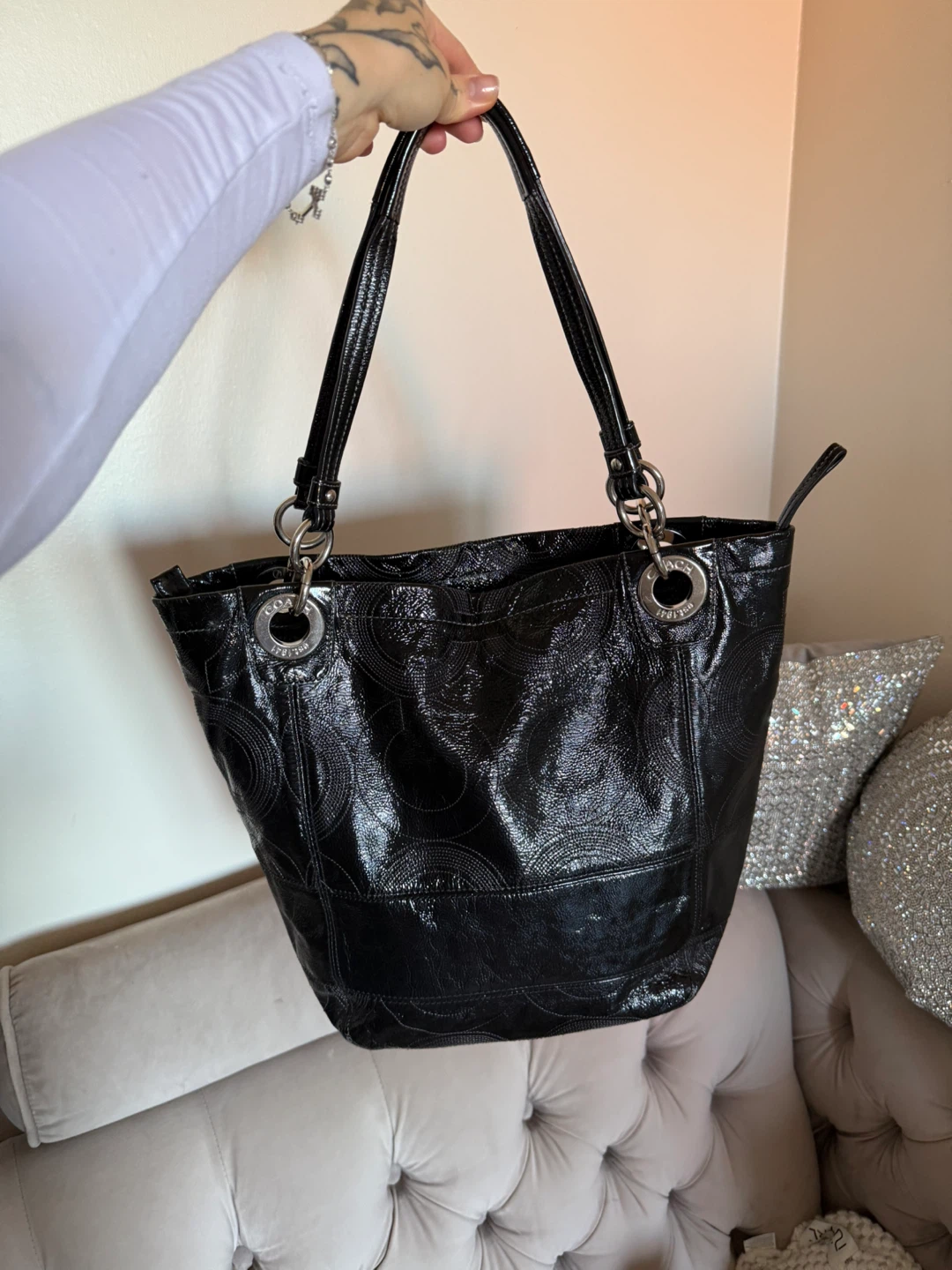 Coach Black Patent Leather Tote Bag - photo 2