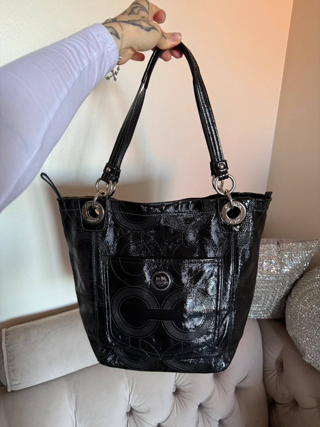 Coach Black Patent Leather Tote Bag