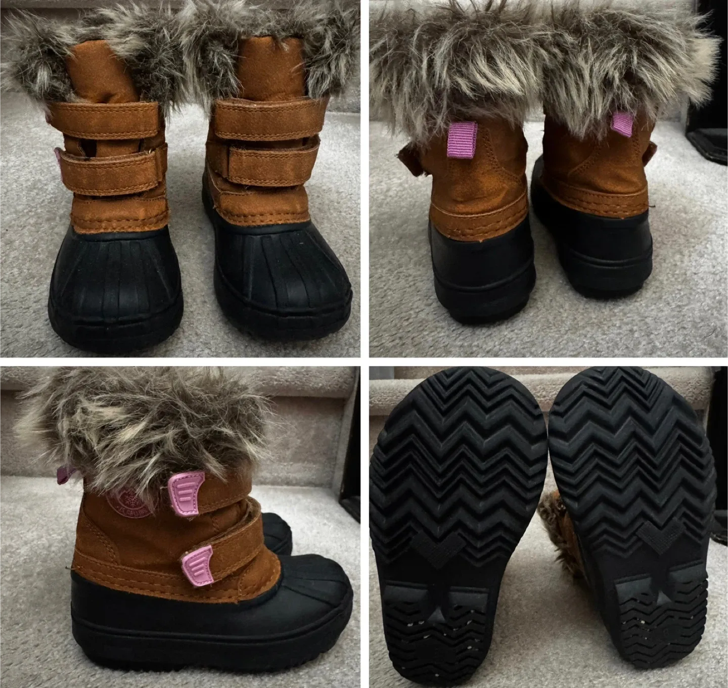 Joe Fresh Kids Brown Winter Boots with Fur Trim Size 8.