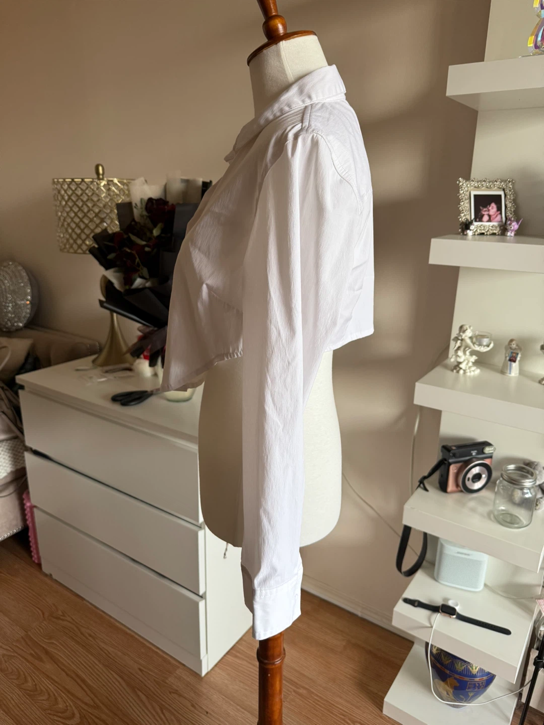 White Crop Button-Down Shirt - photo 2