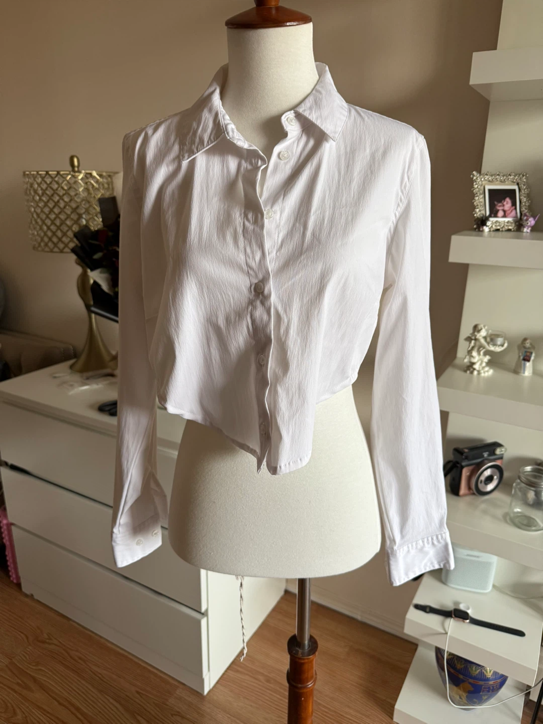 White Crop Button-Down Shirt