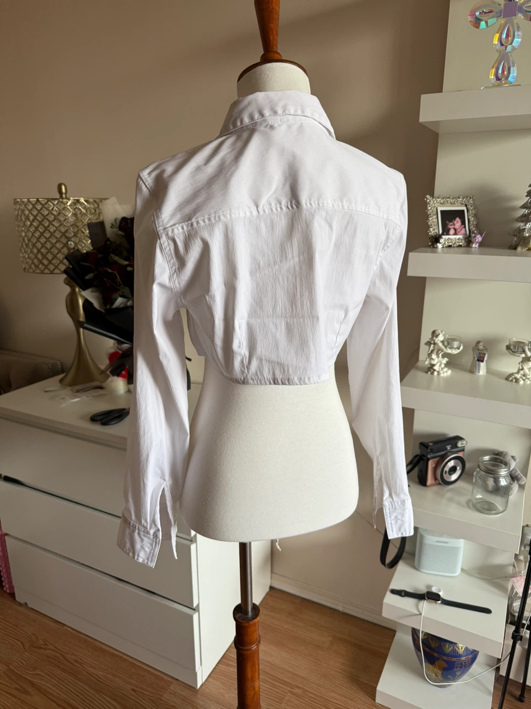 White Crop Button-Down Shirt - photo 3