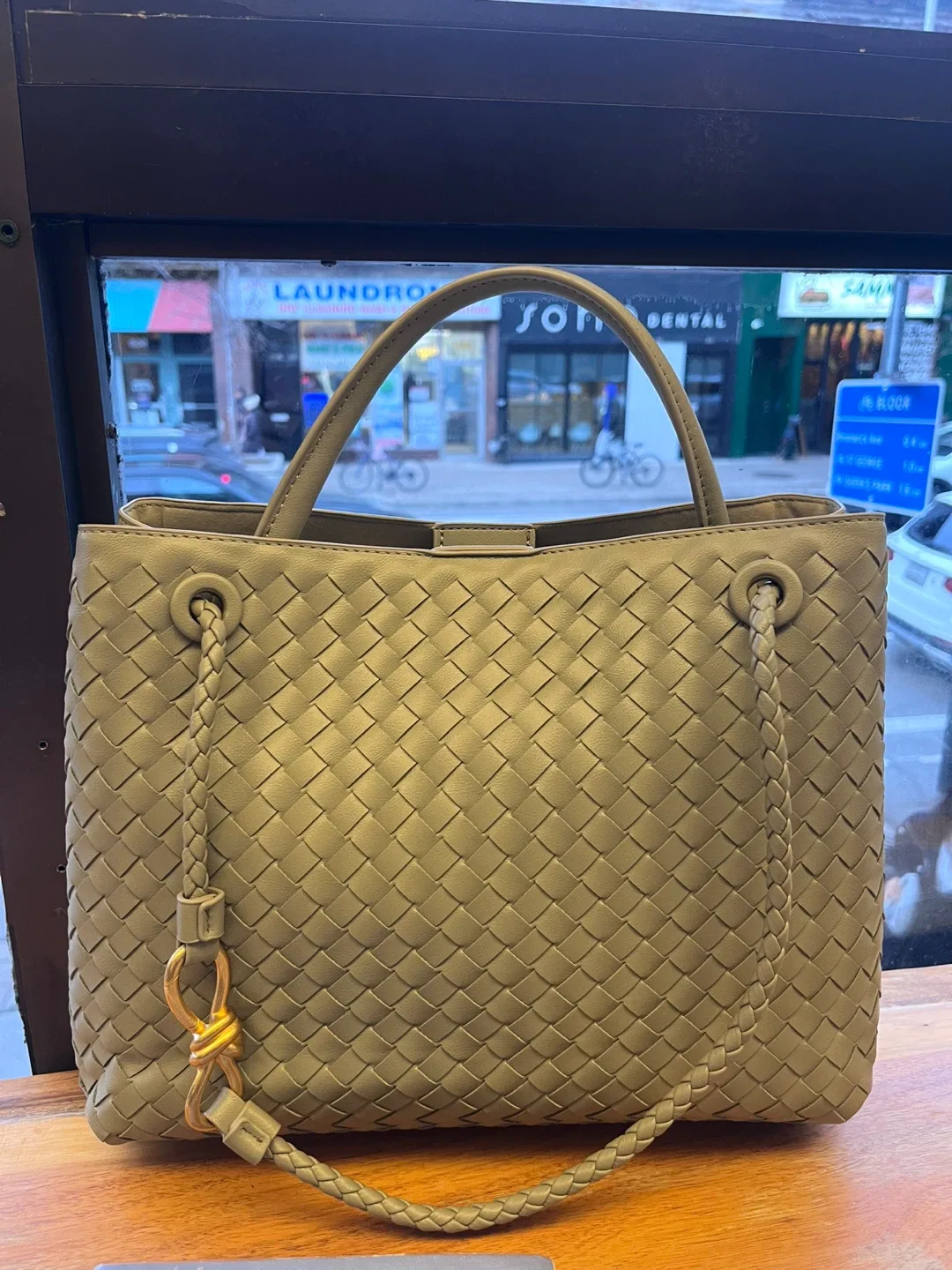 Leather stone green Tote Bag