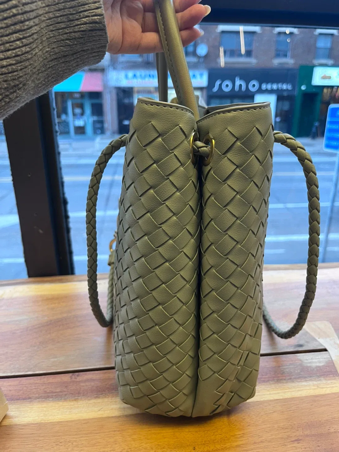 Leather stone green Tote Bag image indicator(4)