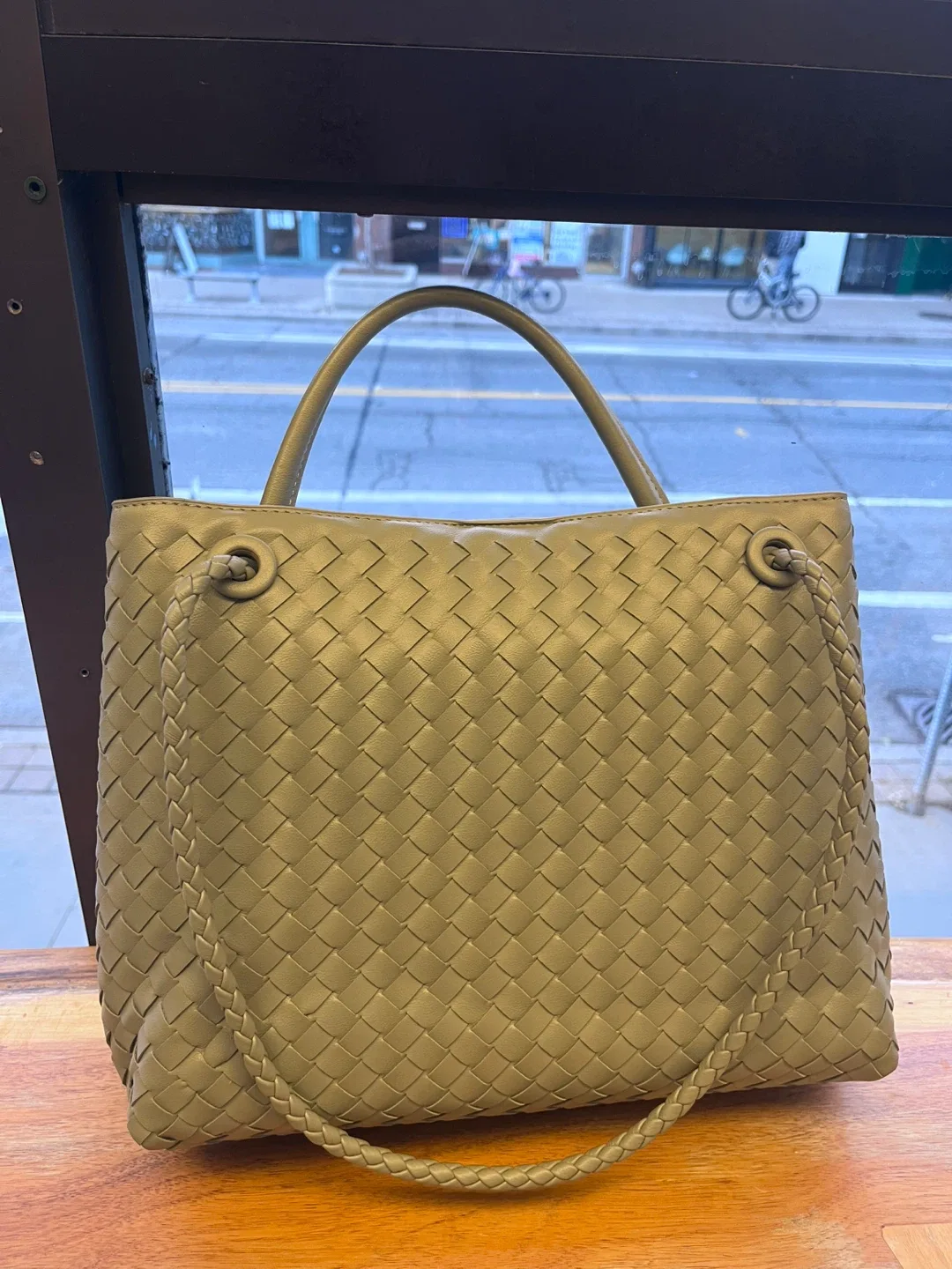 Leather stone green Tote Bag image indicator(5)