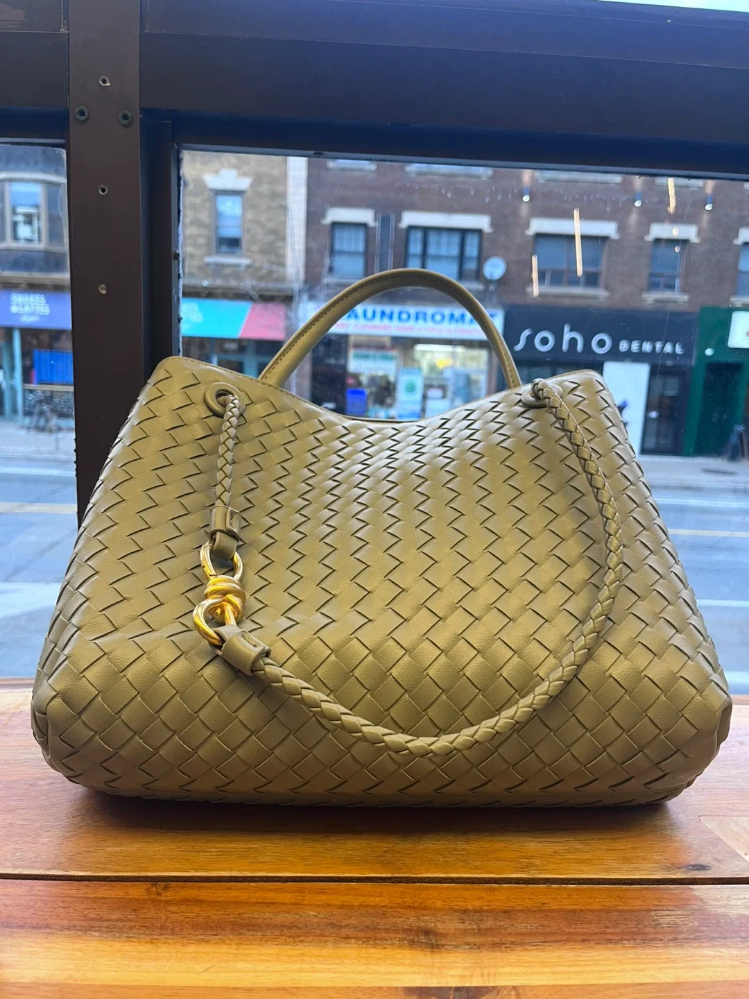 Leather stone green Tote Bag image indicator(2)