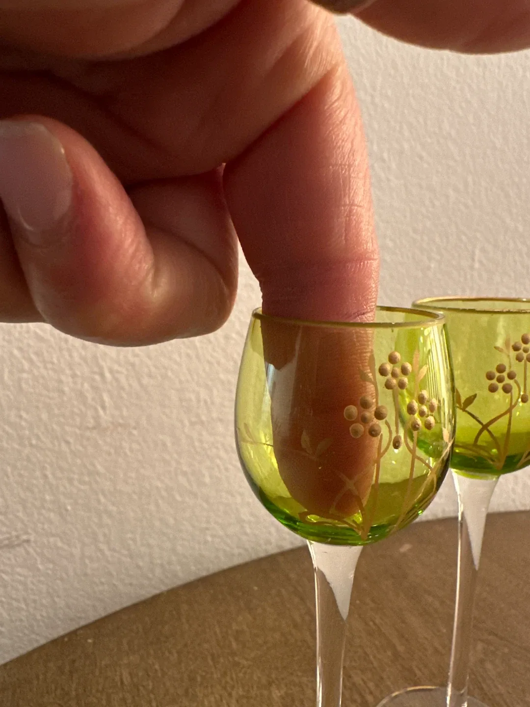 Green Wine Glasses with Gold Trim image indicator(4)