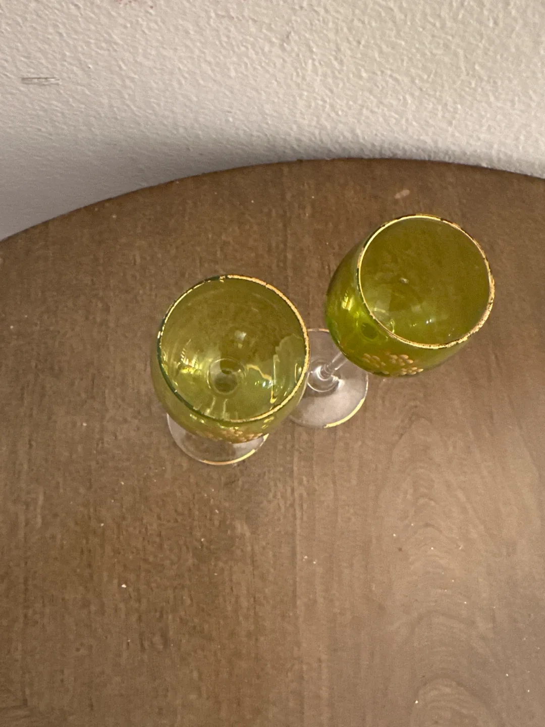 Green Wine Glasses with Gold Trim image indicator(5)