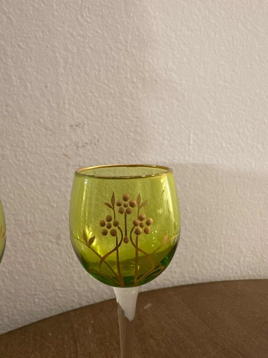Green Wine Glasses with Gold Trim image indicator(2)
