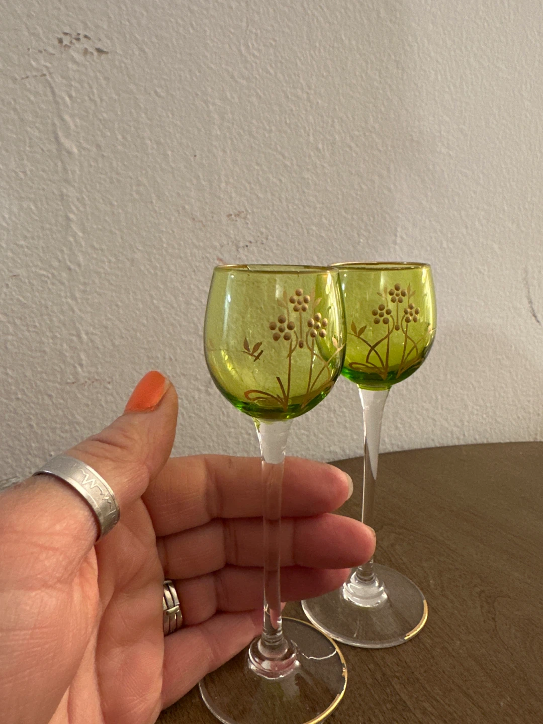 Green Wine Glasses with Gold Trim - photo 3
