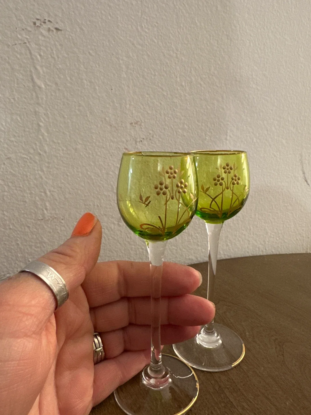 Green Wine Glasses with Gold Trim image indicator(3)