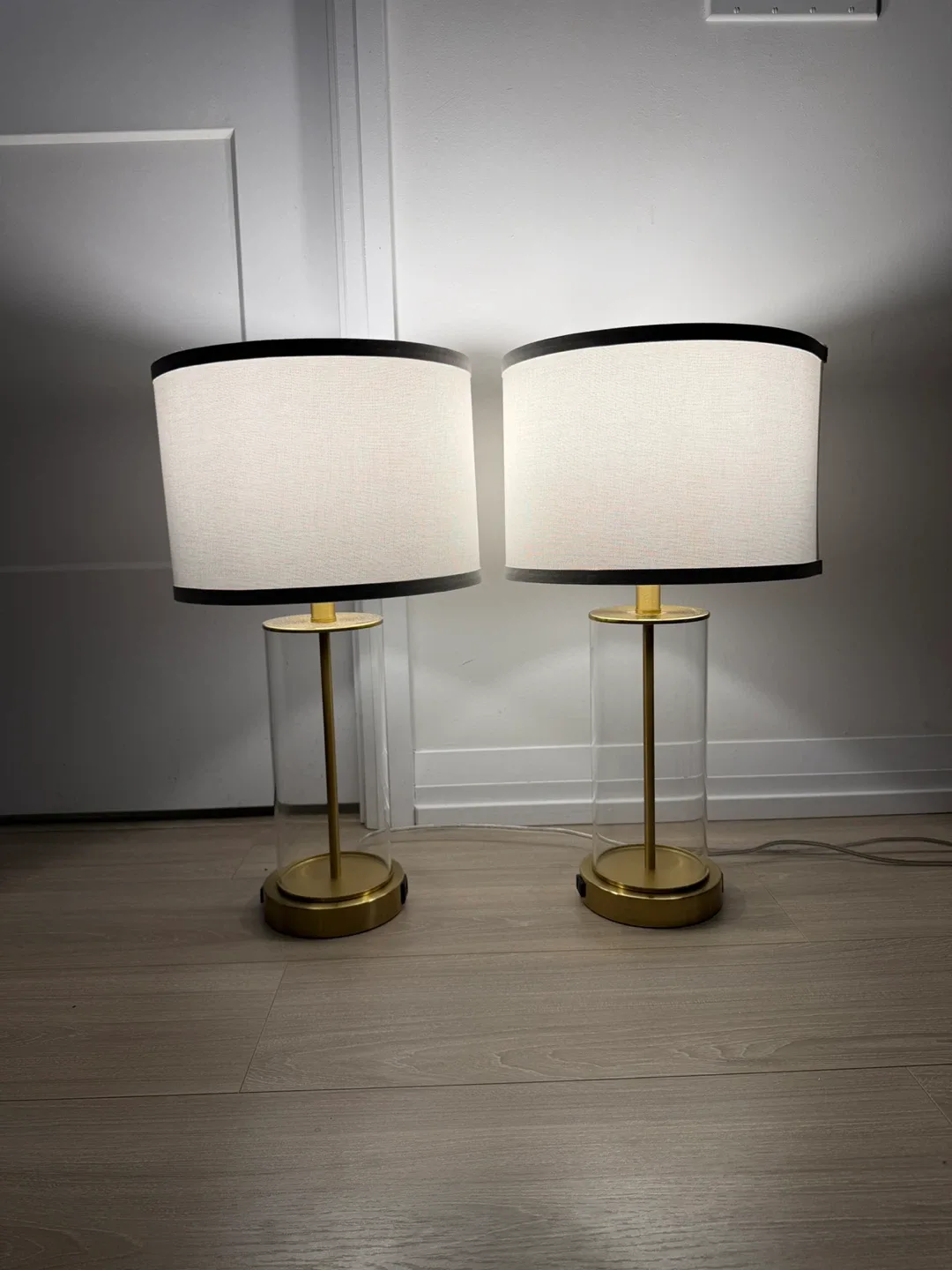 Set of 2 Gold Accent Dimmable Lamps with USB Ports