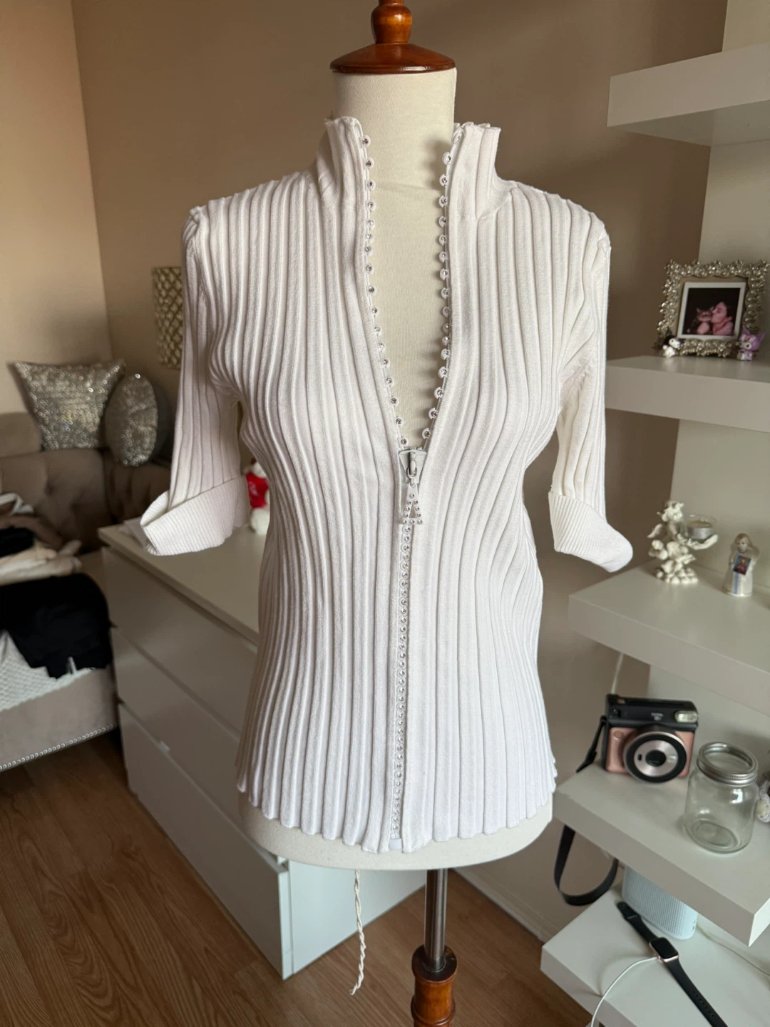 belldini White Ribbed Knit Top