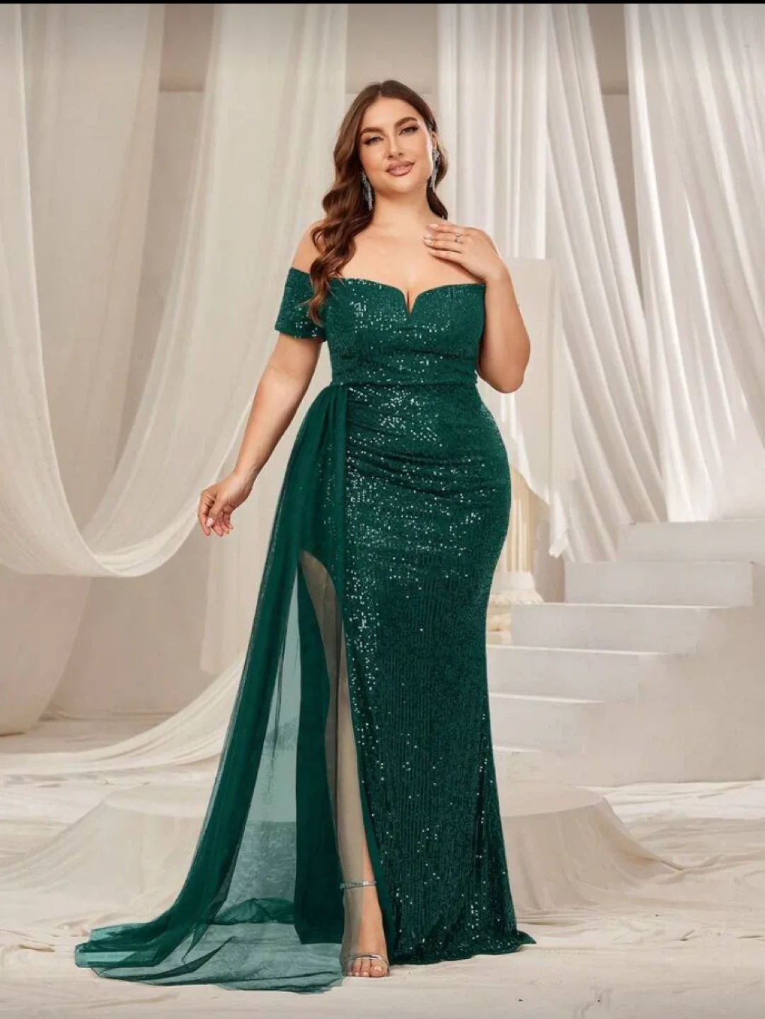 Emerald Green Sequin Evening Dress image indicator(2)