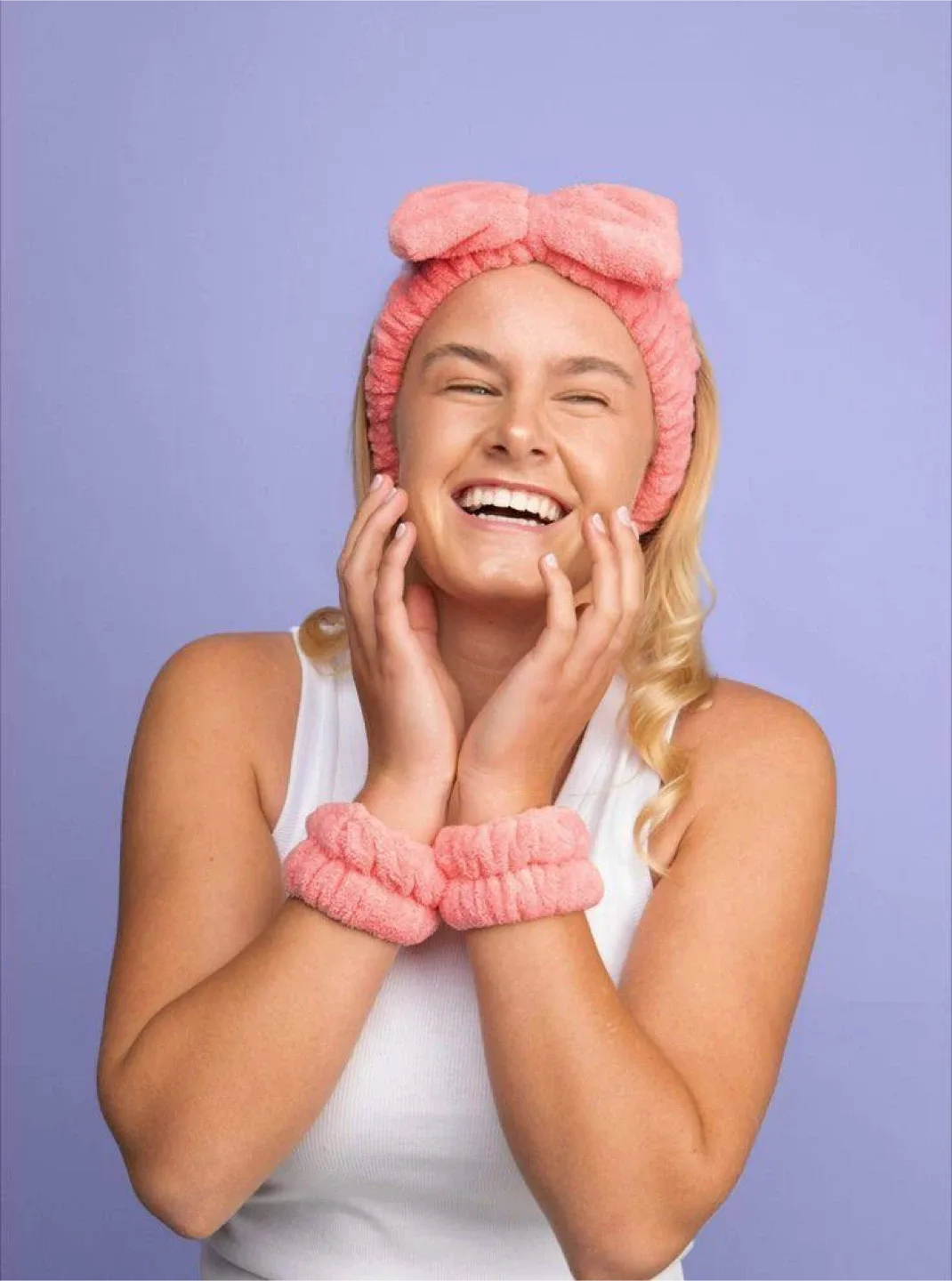 Bow bath headband and wristband set blue image indicator(5)