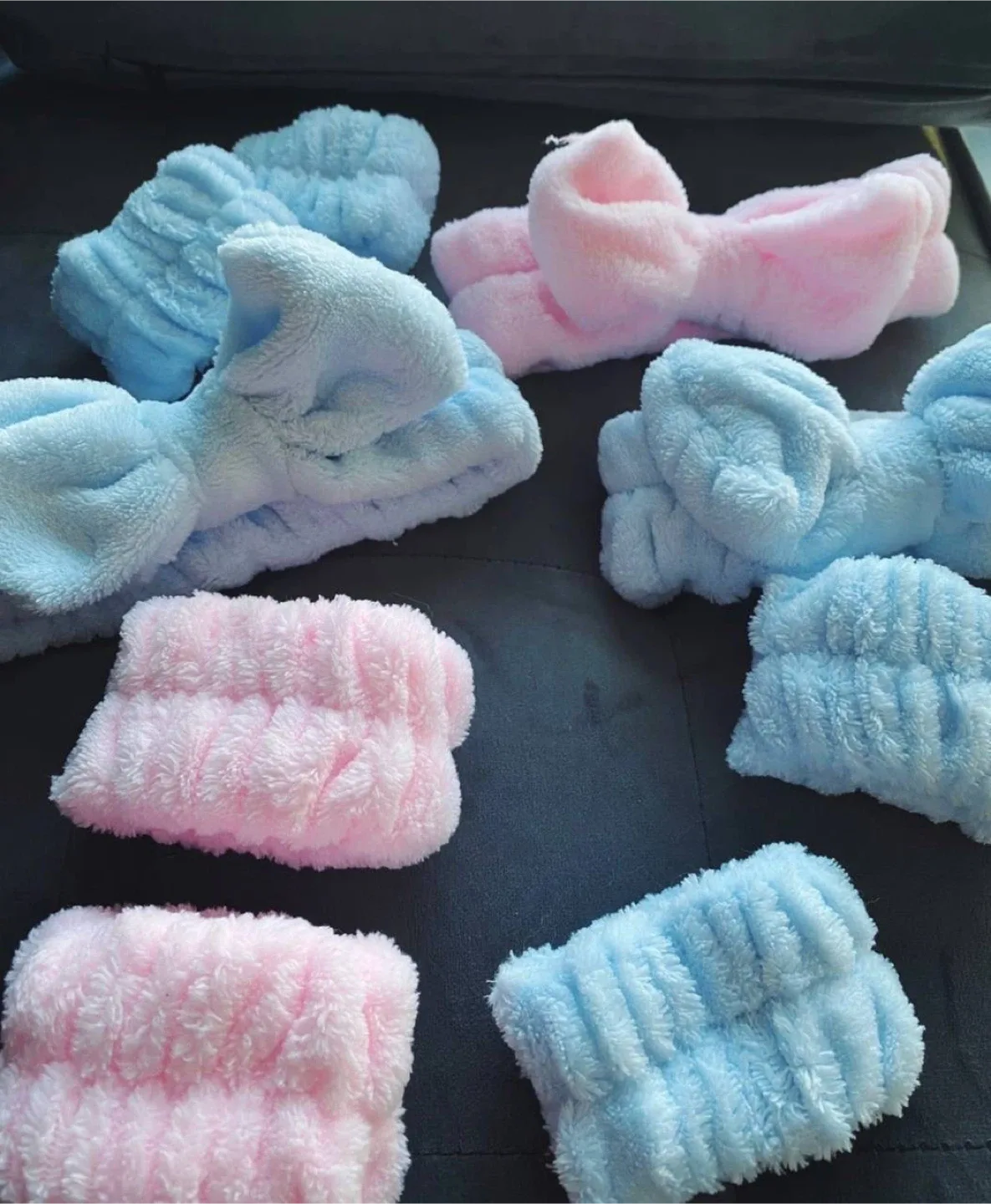 Bow bath headband and wristband set blue image indicator(3)