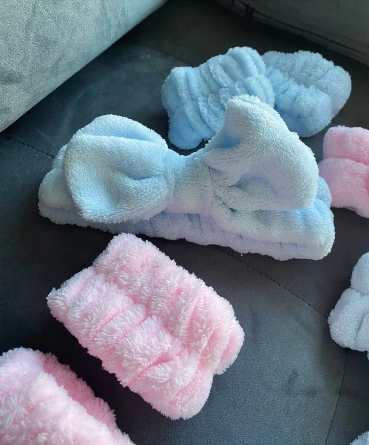 Bow bath headband and wristband set blue image indicator(4)