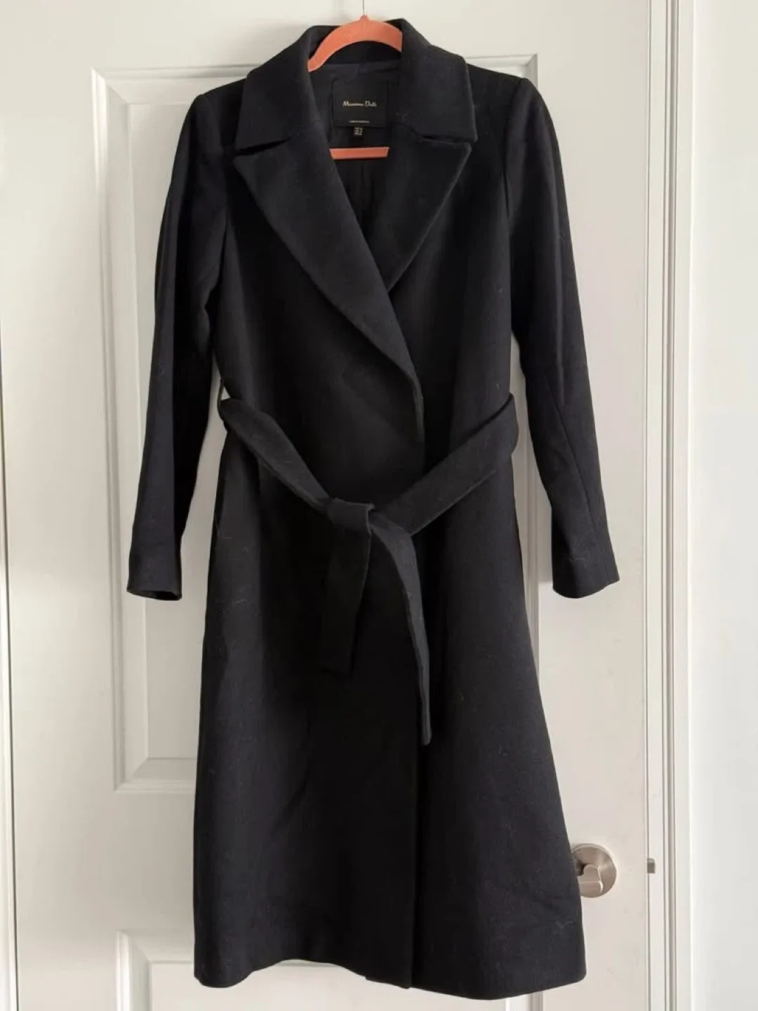 Massimo Dutti Black Wool Blend Belted Coat - Size 38