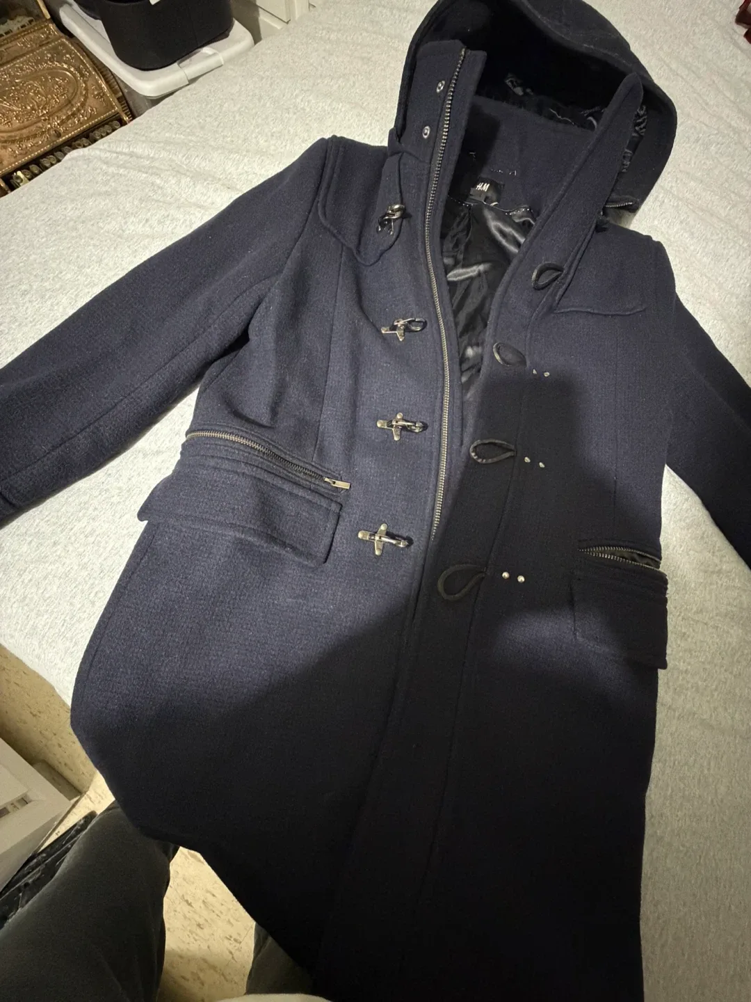 H&M Navy Blue Duffle Coat image indicator(4)