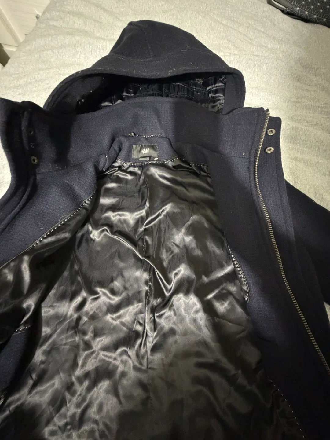 H&M Navy Blue Duffle Coat image indicator(7)