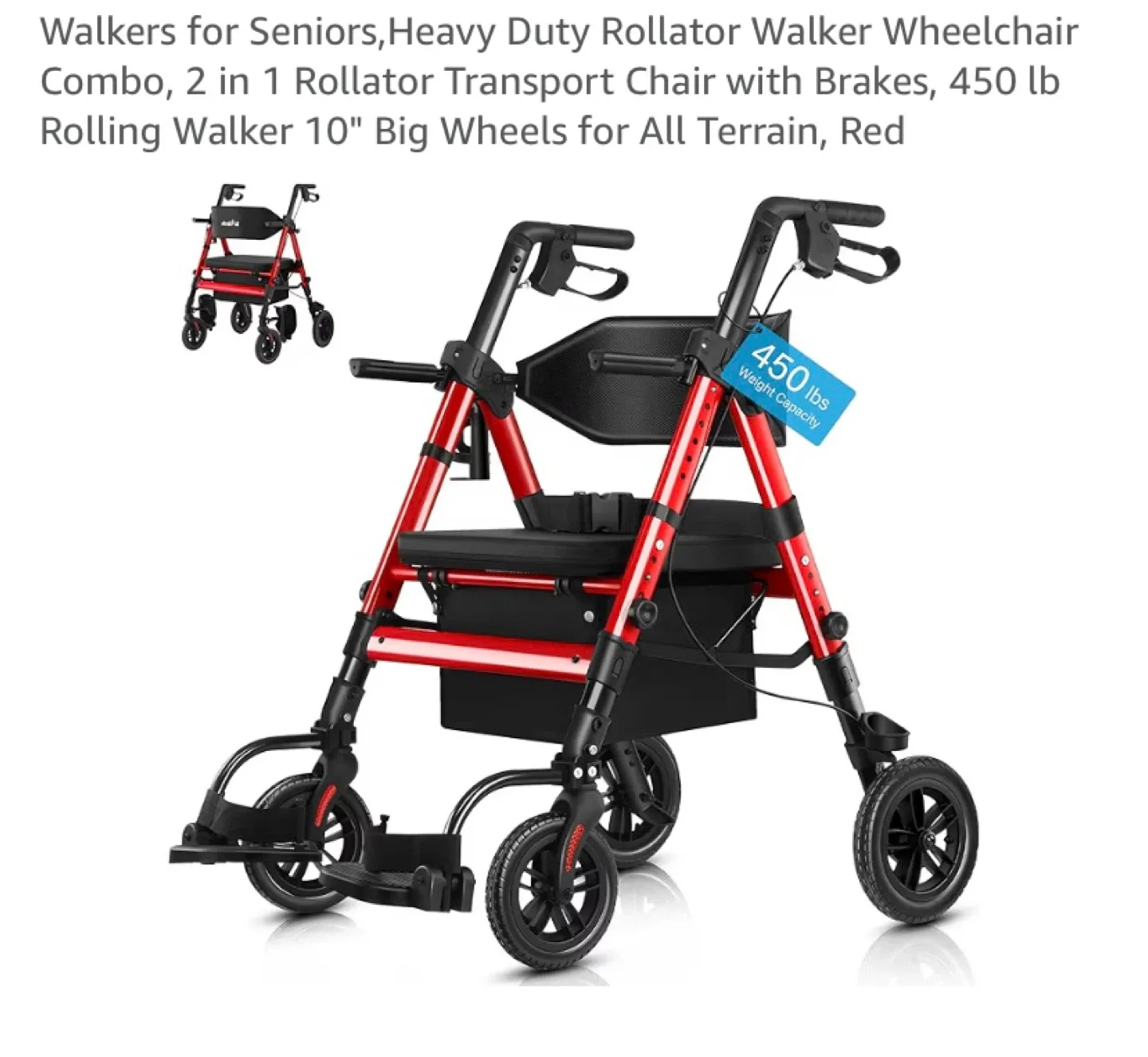 New StrollAid Heavy Duty Rollator Walker Wheelchair Combo