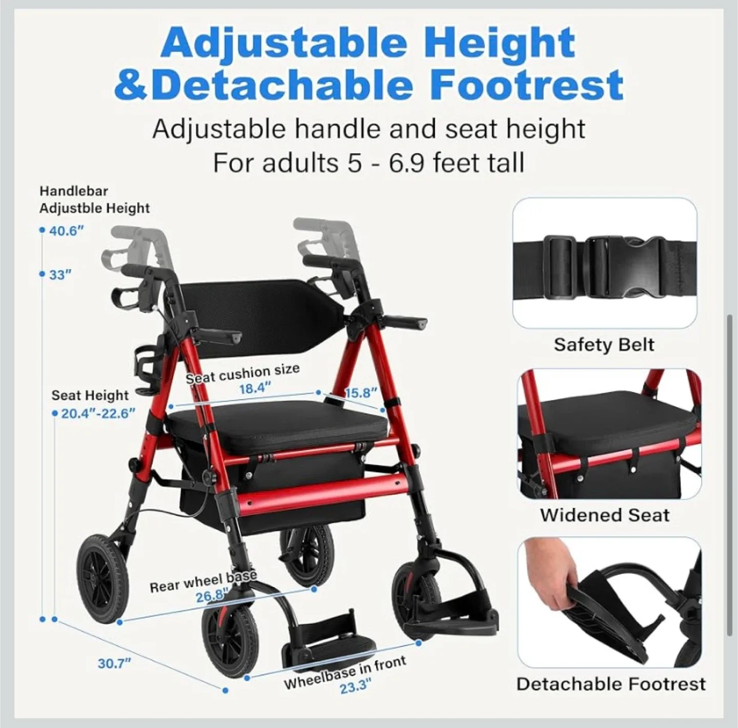 New StrollAid Heavy Duty Rollator Walker Wheelchair Combo image indicator(4)