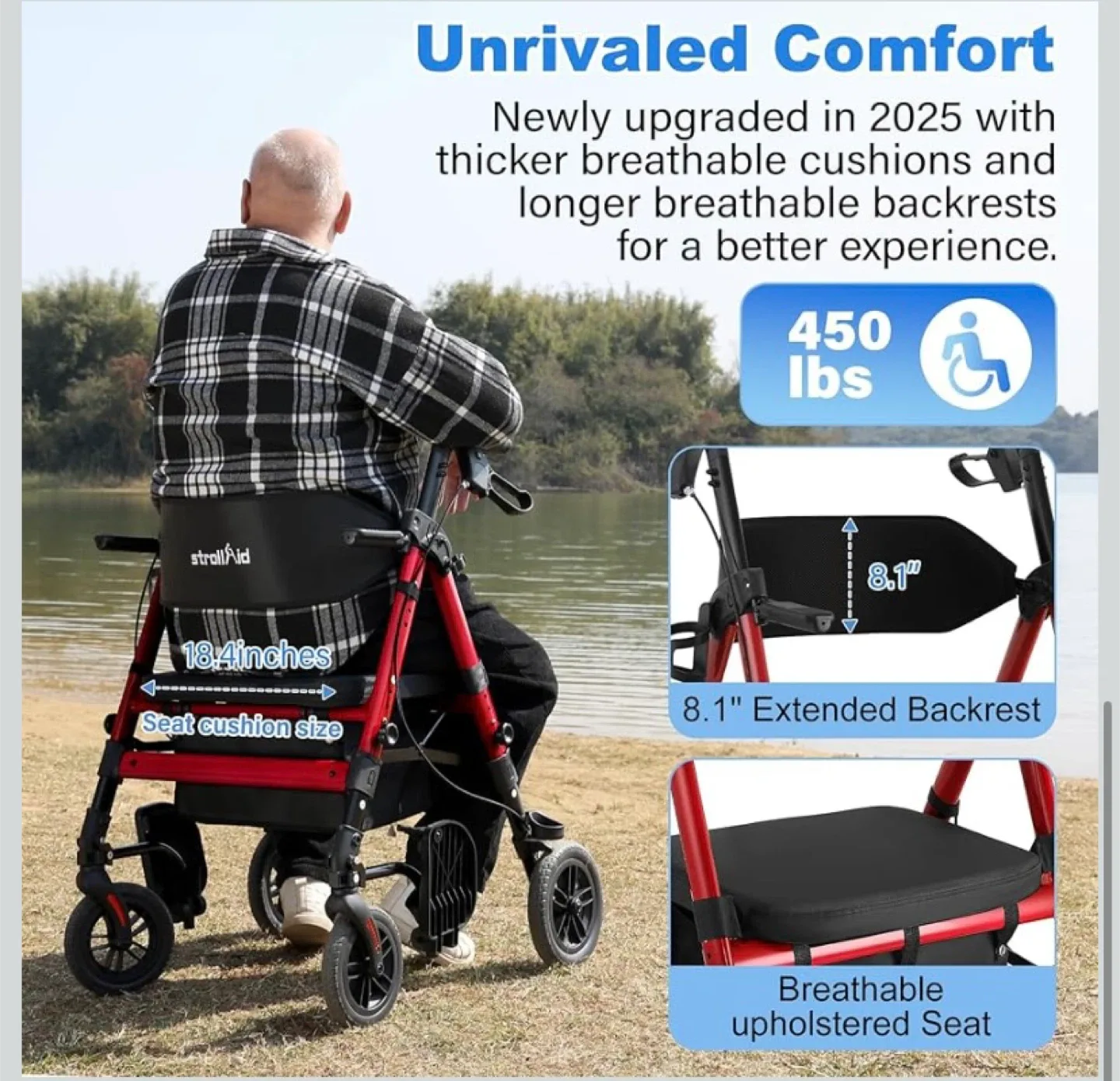 New StrollAid Heavy Duty Rollator Walker Wheelchair Combo image indicator(5)