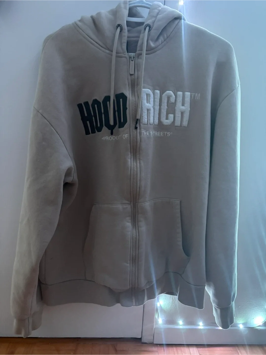 Hood Rich Zip-Up Hoodie - Beige