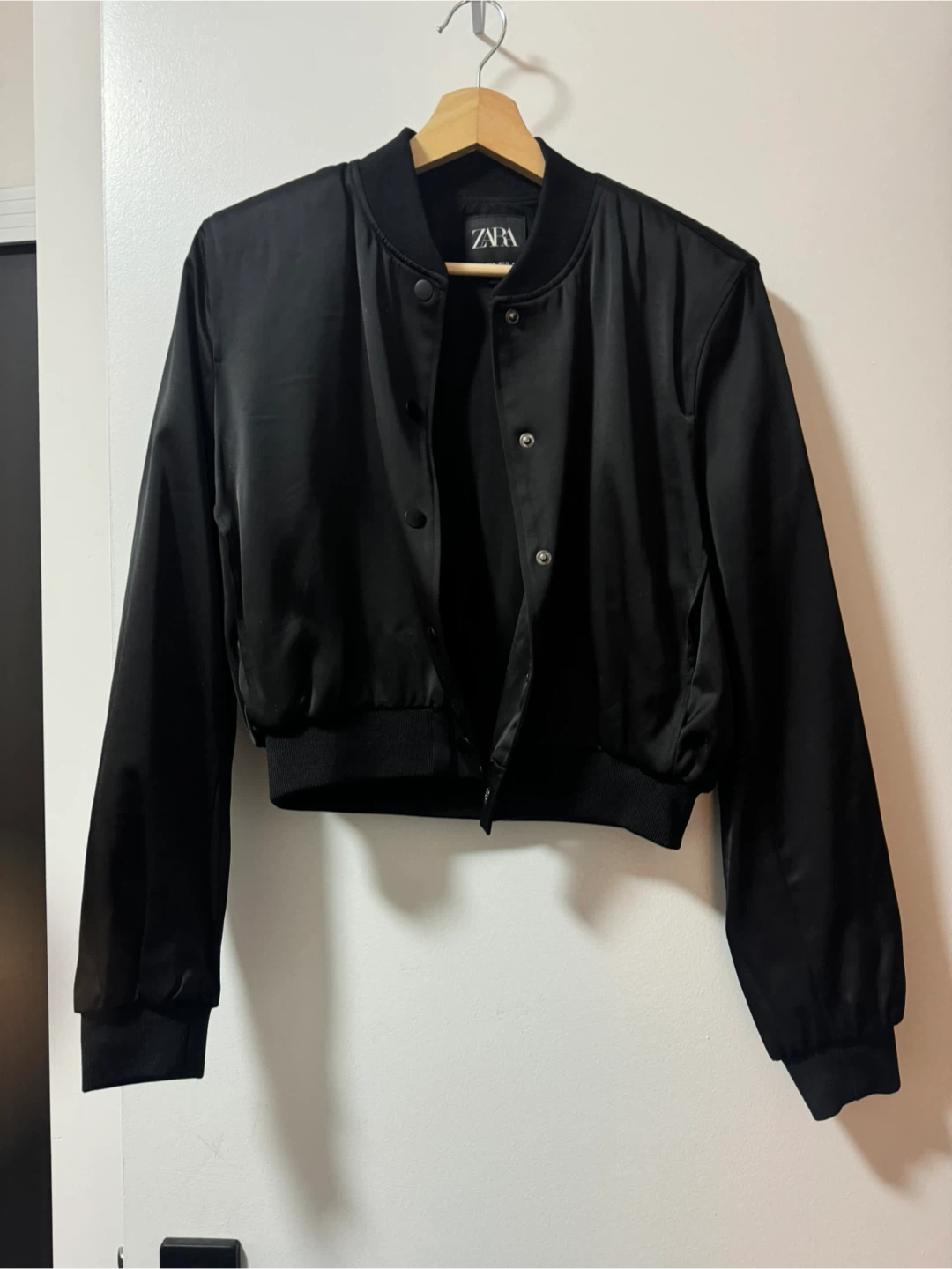 Zara Black Satin Bomber Jacket