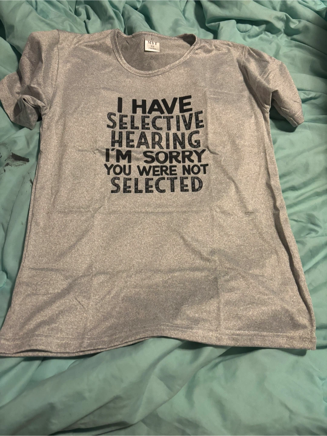 MYT XS Grey T-Shirt - "Selective Hearing" Graphic