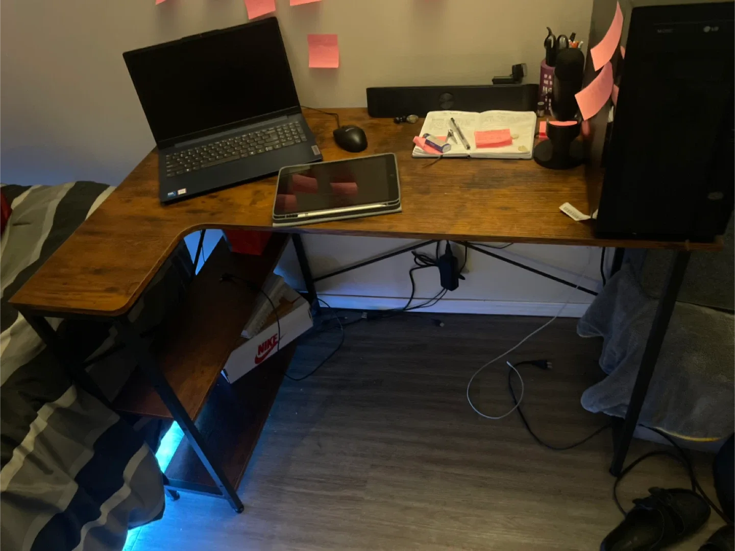 L-shaped 47 Inch Reversible Corner Desk - Rustic Brown