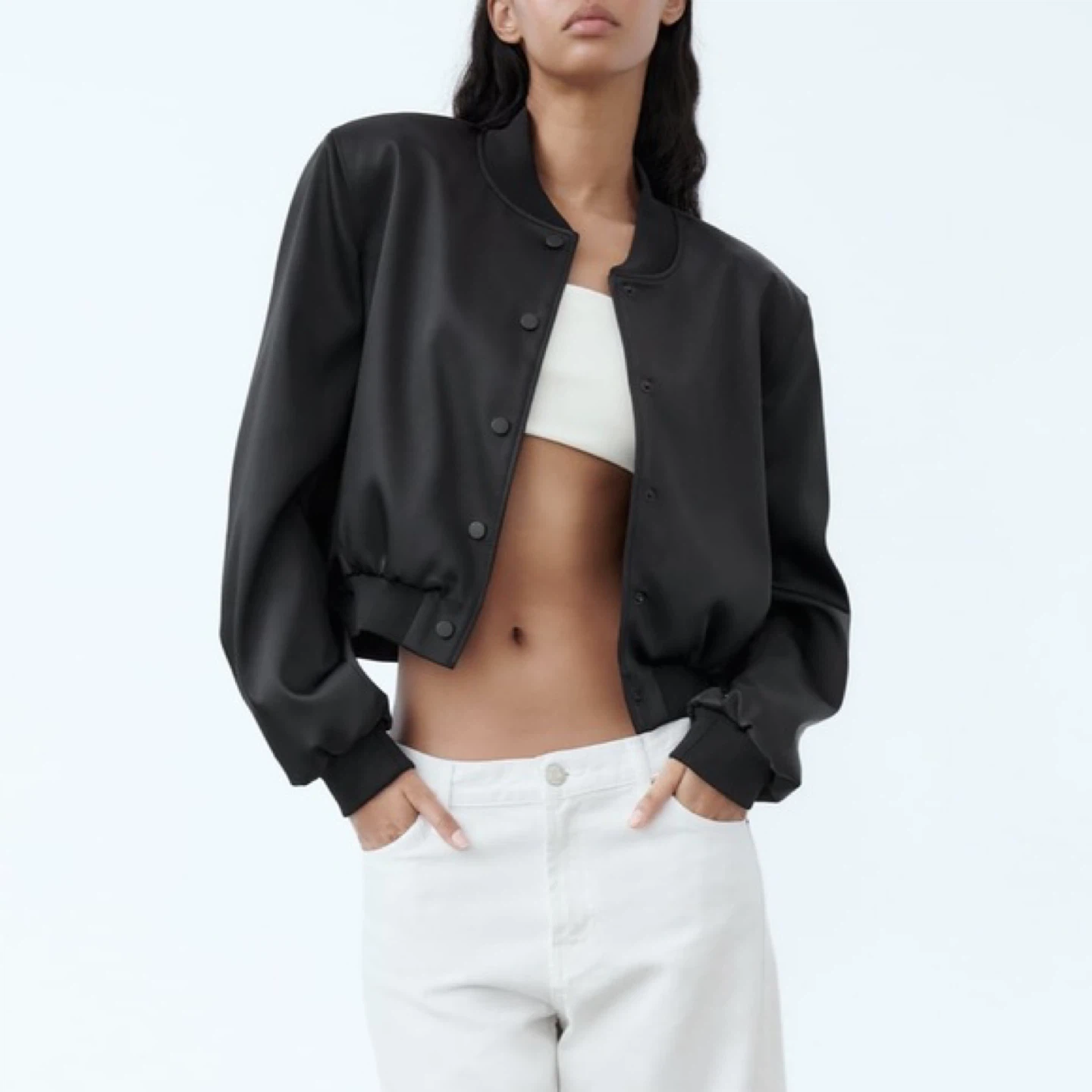 Zara Black Satin Bomber Jacket - photo 3