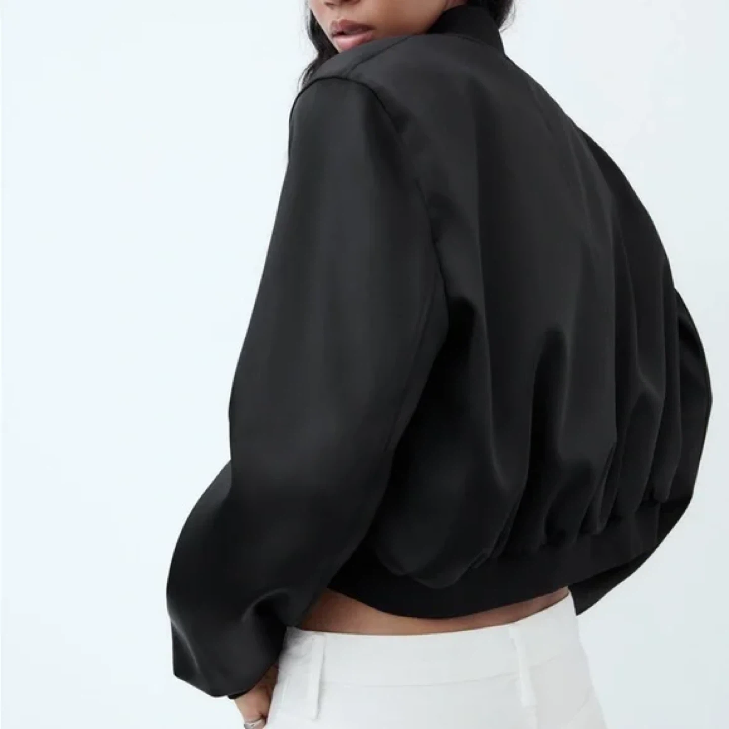 Zara Black Satin Bomber Jacket - photo 4