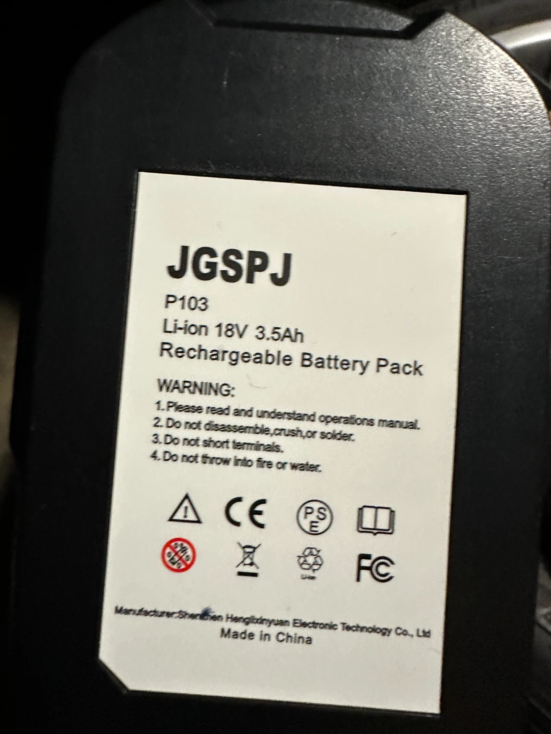 18V Li-ion Rechargeable Battery Pack P103 - photo 3