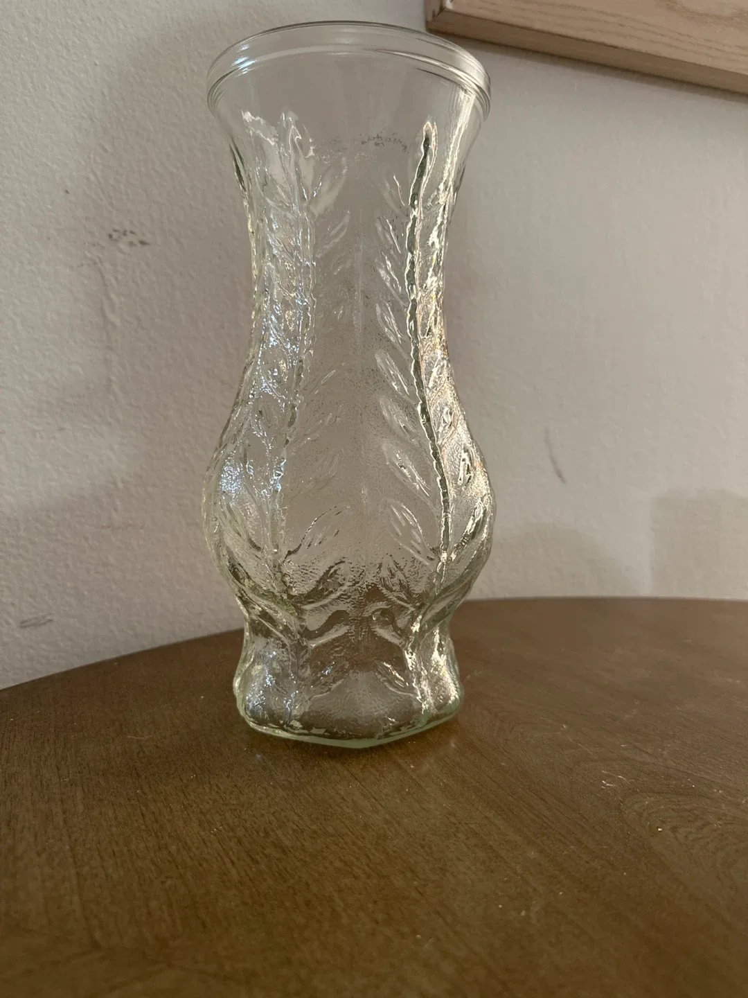 Clear Glass Vase with Leaf Design