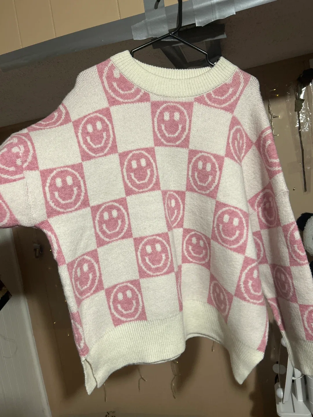 Pink and White Smiley Face Sweater
