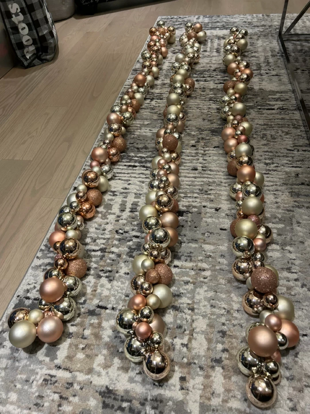Lot of 3x Canvas Christmas Ball Garland - Rose Gold, 6-ft