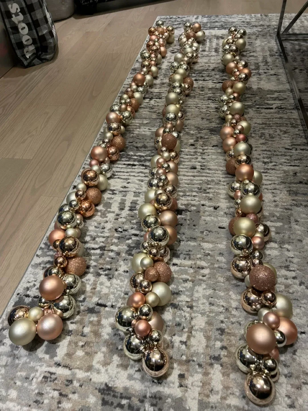 Lot of 3x Canvas Christmas Ball Garland - Rose Gold, 6-ft