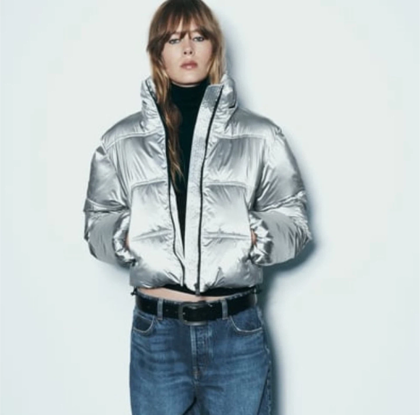 Zara Silver Metallic Cropped Puffer Jacket - photo 4