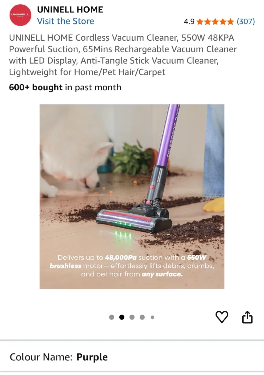 UNINELL HOME Cordless Vacuum Cleaner - Purple image indicator(2)