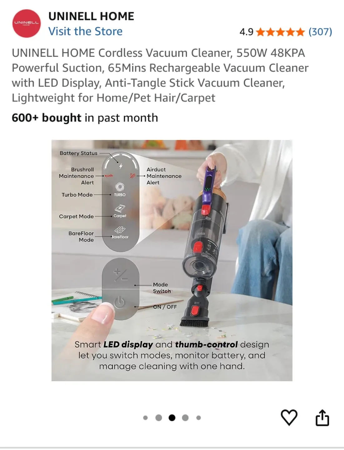 UNINELL HOME Cordless Vacuum Cleaner - Purple image indicator(5)