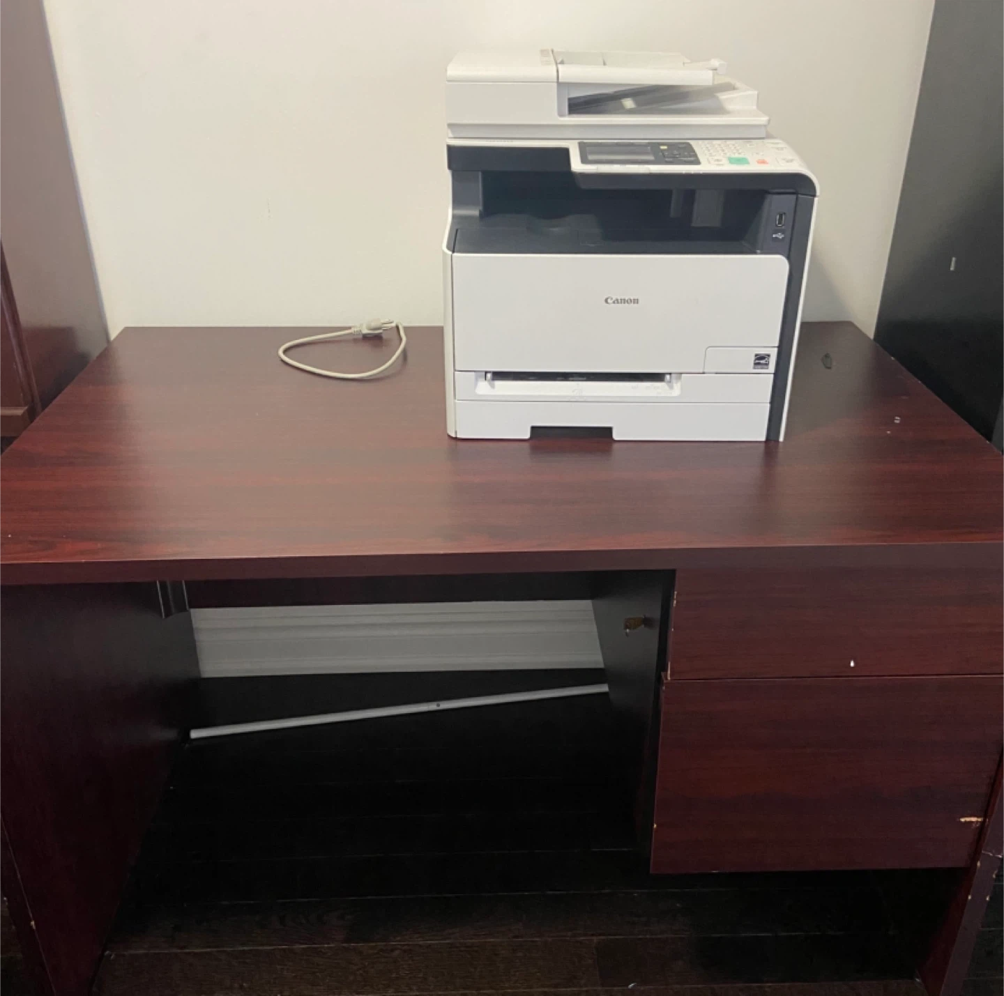 Office Desk, Chair, Canon Printer, Filing Cabinet & Bookshelf